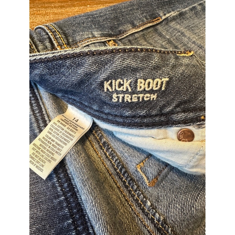 American Eagle Kick Boot‎ Stretch Jeans Womens 14 Medium Wash Distressed Bootcut - Picture 9 of 9